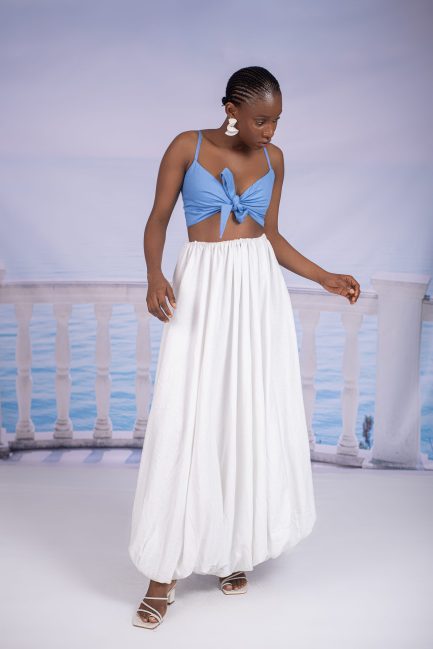 Bulb Skirt in White Linen