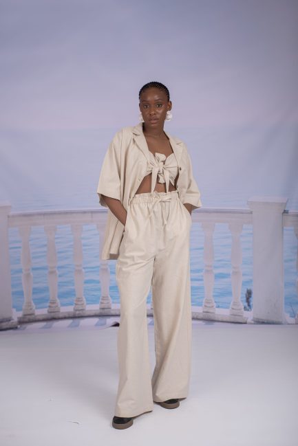 Loose Pant in Beige Linen