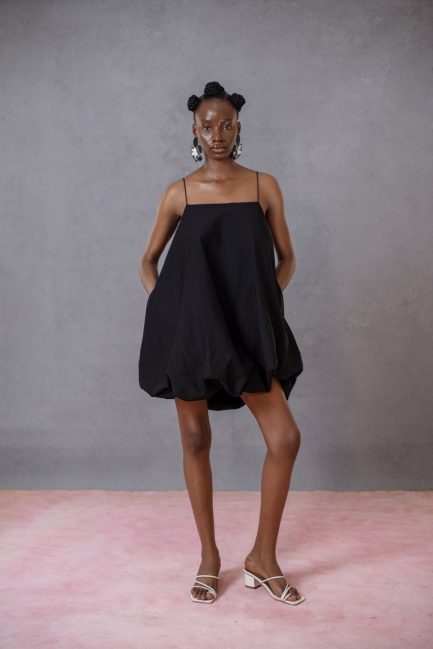 Bulb Mini Dress in Black Cotton