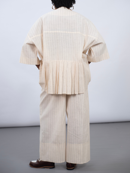 Safari Style Pant in Beige-Stripe Linen