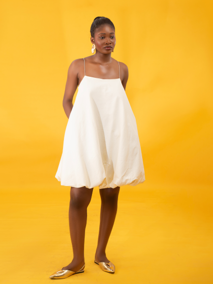 Bulb Mini Dress in Cream Cotton