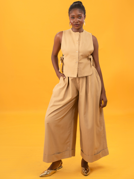 Caramel Cotton Double Pleat Pants
